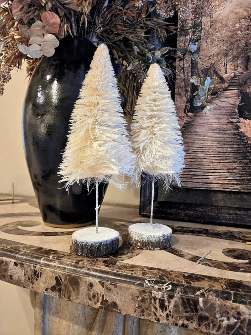 White Flocked Christmas Tree Decor Set